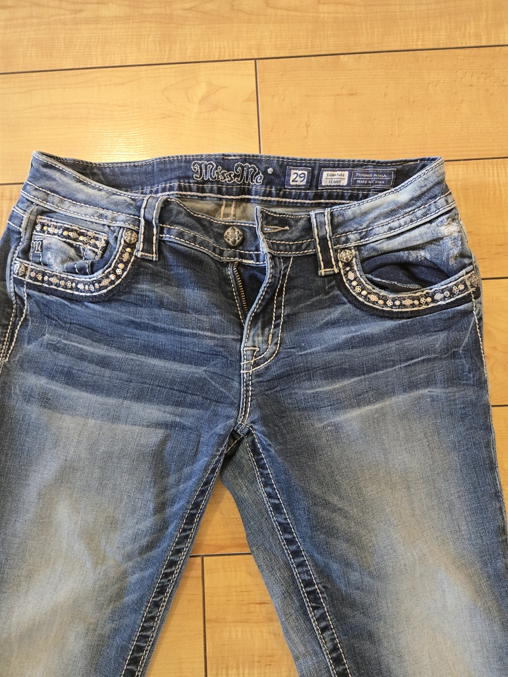 Miss Me Women's Blue Embellished Skinny Jeans - Size 29
